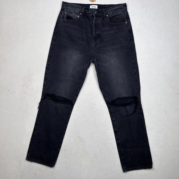 Pistola Jeans Womens 29 Black Distressed High Rise Straight Leg Button Fly Denim - Picture 9 of 14